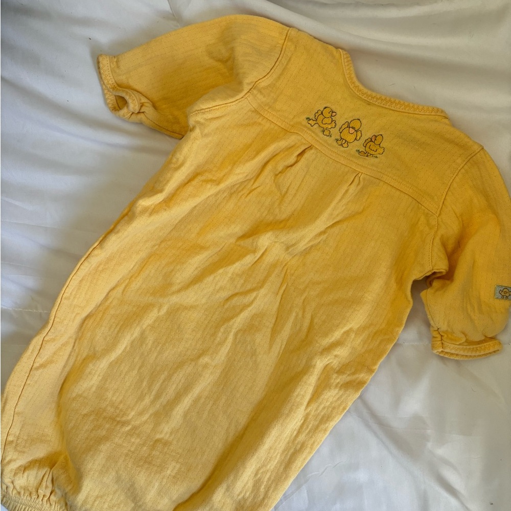Yellow Baby Romper with Duck Embroidery